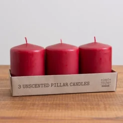 Kirkland's Home 4 In. Burgundy Pillar Candles, Set Of 3- Candles