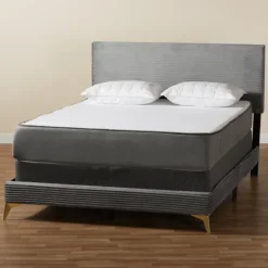 Kirkland's Home Abba Velvet Ribbed Queen Bed Frame- Beds & Headboards
