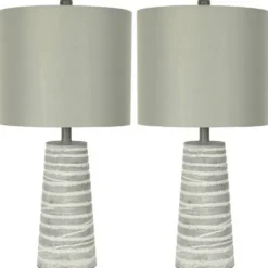 Kirkland's Home Abstract Gray Ribbed Stripes Table Lamps, Set Of 2- Table Lamps