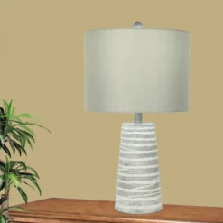 Kirkland's Home Abstract Gray Ribbed Stripes Table Lamps, Set Of 2- Table Lamps
