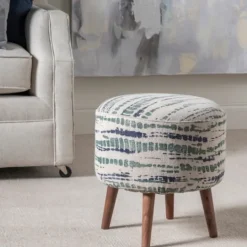 Kirkland's Home Abstract Lines Wood Ottoman Stool- Benches & Ottomans