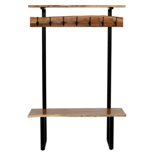 Kirkland's Home Acacia Wood Modern Storage Hooks Hall Tree- Entryway Furniture