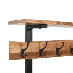 Kirkland's Home Acacia Wood Modern Storage Hooks Hall Tree- Entryway Furniture