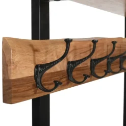 Kirkland's Home Acacia Wood Modern Storage Hooks Hall Tree- Entryway Furniture