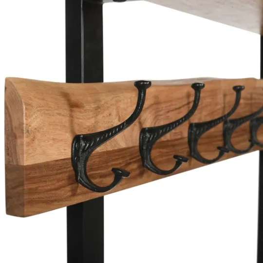 Kirkland's Home Acacia Wood Modern Storage Hooks Hall Tree- Entryway Furniture
