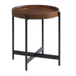 Kirkland's Home Acacia Wood Round Tray Top Side Table- Accent & End Tables