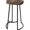 Kirkland's Home Acacia Wood Seat Wrought Iron Base Counter Stool- Bar Stools & Counter Height Stools