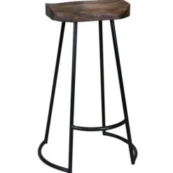 Kirkland's Home Acacia Wood Seat Wrought Iron Base Bar Stool- Bar Stools & Counter Height Stools