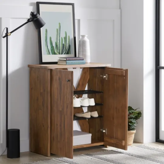 Kirkland's Home Acacia Wood X Back Storage Shoe Cubbie- Entryway Furniture