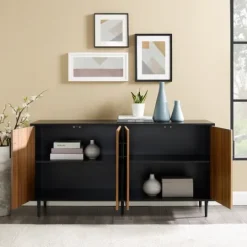 Kirkland's Home Acorn And Black Chevron Door Tv Stand- Tv Stands & Media Consoles