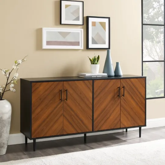 Kirkland's Home Acorn And Black Chevron Door Tv Stand- Tv Stands & Media Consoles