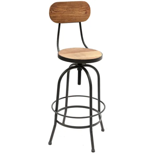 Kirkland's Home Adjustable Wood And Metal Industrial Bar Stool- Bar Stools & Counter Height Stools