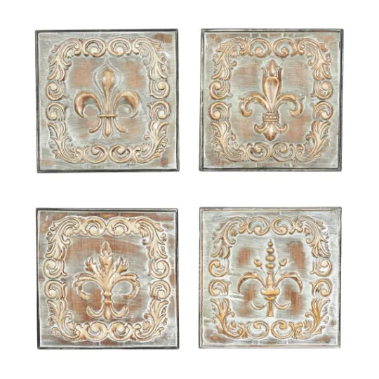 Kirkland's Home Aged Brass Fleur-De-Lis 4-Pc. Panel Wall Art- Wall Plaques