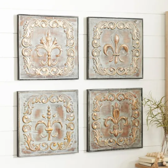Kirkland's Home Aged Brass Fleur-De-Lis 4-Pc. Panel Wall Art- Wall Plaques