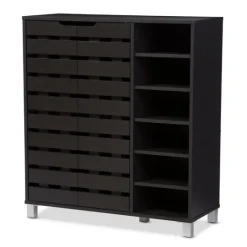 Kirkland's Home Aldrich Black Slatted Shoe Storage Cabinet- Entryway Furniture