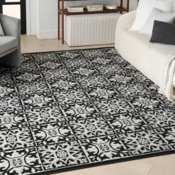 Kirkland's Home Aloha Black Geometric Indoor/Outdoor Area Rug, 5X7- Outdoor Rugs