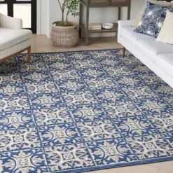 Kirkland's Home Aloha Blue Geometric Indoor/Outdoor Area Rug, 6X9- Outdoor Rugs