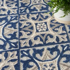 Kirkland's Home Aloha Blue Geometric Indoor/Outdoor Area Rug, 6X9- Outdoor Rugs