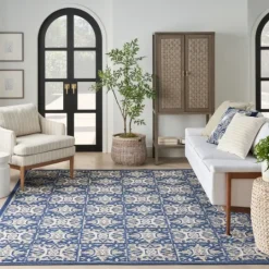Kirkland's Home Aloha Blue Geometric Indoor/Outdoor Area Rug, 6X9- Outdoor Rugs