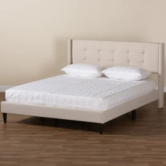 Kirkland's Home Amala Beige Button Tufted Queen Bed Frame- Beds & Headboards