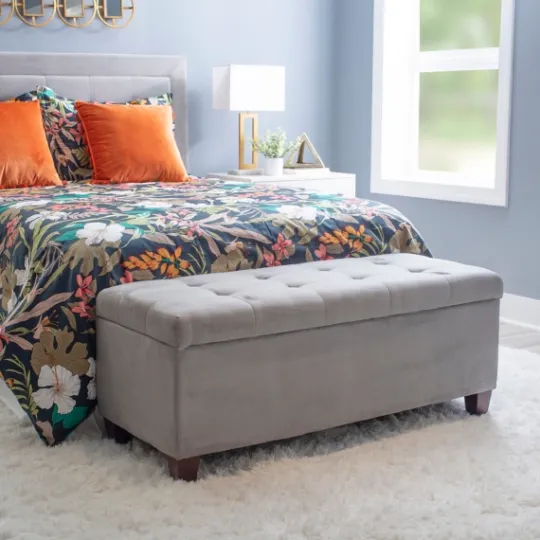 Kirkland's Home Amelia Tufted Shoe Storage Ottoman Bench- Entryway Furniture