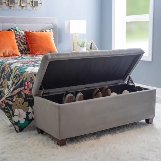 Kirkland's Home Amelia Tufted Shoe Storage Ottoman Bench- Entryway Furniture
