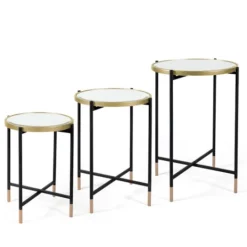 Kirkland's Home Anastasia Mirrored Metal Accent Tables, Set Of 3- Accent & End Tables