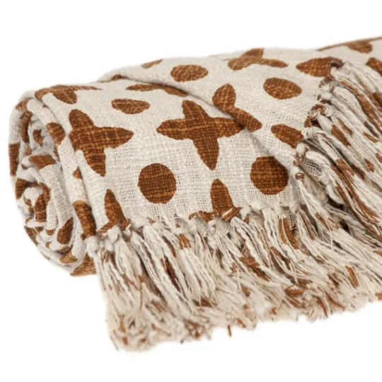 Kirkland's Home And Beige Patterned Fringe Throw- Blankets & Throws
