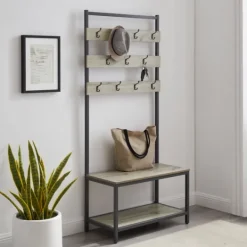 Kirkland's Home And Black Wood Bench Hall Tree- Entryway Furniture