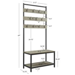 Kirkland's Home And Black Wood Bench Hall Tree- Entryway Furniture