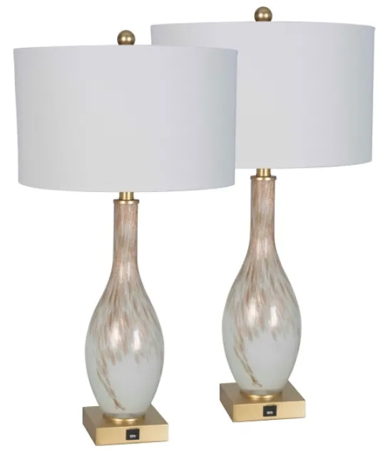 Kirkland's Home And Gold Swirl Glass Table Lamps, Set Of 2- Table Lamps
