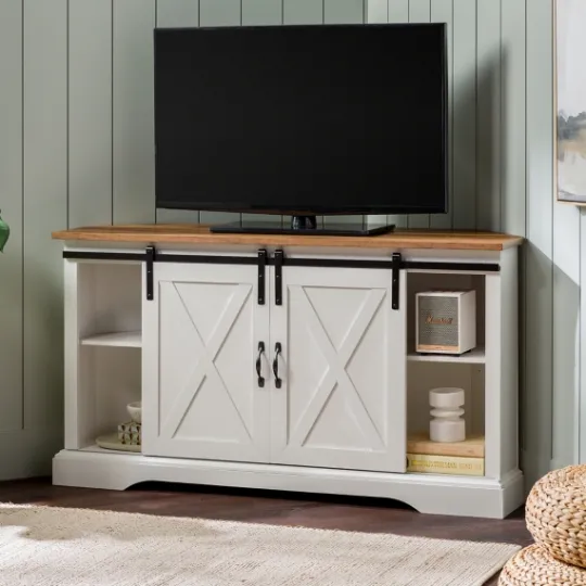 Kirkland's Home And Natural Sliding Barn Door Tv Stand- Tv Stands & Media Consoles