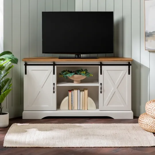 Kirkland's Home And Natural Sliding Barn Door Tv Stand- Tv Stands & Media Consoles
