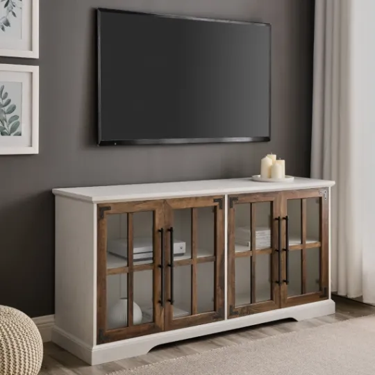Kirkland's Home And Rustic Oak Glass Door Tv Stand- Tv Stands & Media Consoles