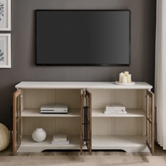 Kirkland's Home And Rustic Oak Glass Door Tv Stand- Tv Stands & Media Consoles
