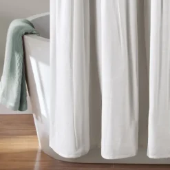 Kirkland's Home And White Button Accent Linen Shower Curtain- Shower Curtains