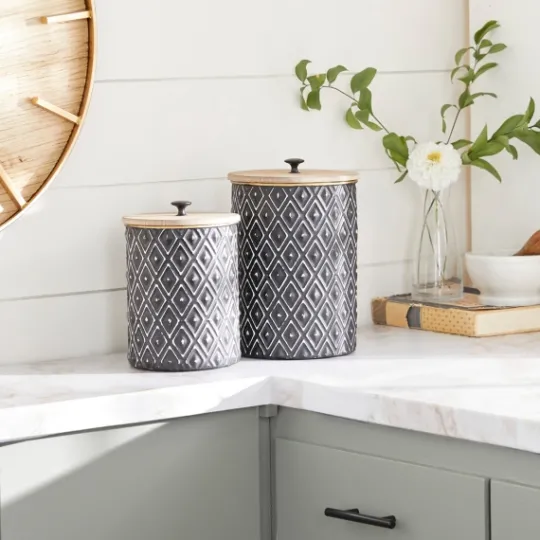 Kirkland's Home And White Embossed Diamond Jars, Set Of 2- Decorative Bowls & Jars