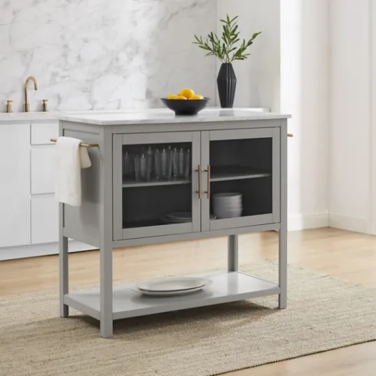 Kirkland's Home And White Marble Top Kitchen Island- Kitchen Islands & Bar Carts