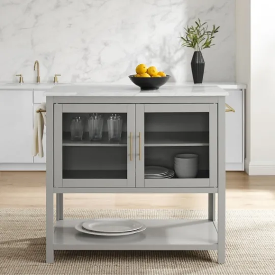 Kirkland's Home And White Marble Top Kitchen Island- Kitchen Islands & Bar Carts