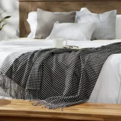 Kirkland's Home And White Waffle Knit Fringe Throw- Blankets & Throws