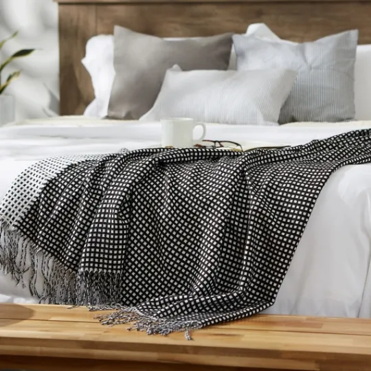 Kirkland's Home And White Waffle Knit Fringe Throw- Blankets & Throws