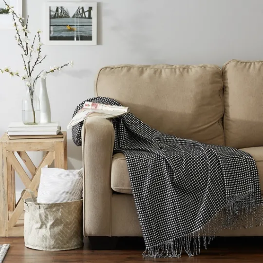Kirkland's Home And White Waffle Knit Fringe Throw- Blankets & Throws