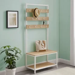 Kirkland's Home And White Wood Bench Hall Tree- Entryway Furniture