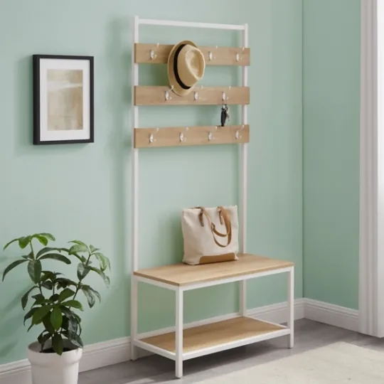 Kirkland's Home And White Wood Bench Hall Tree- Entryway Furniture