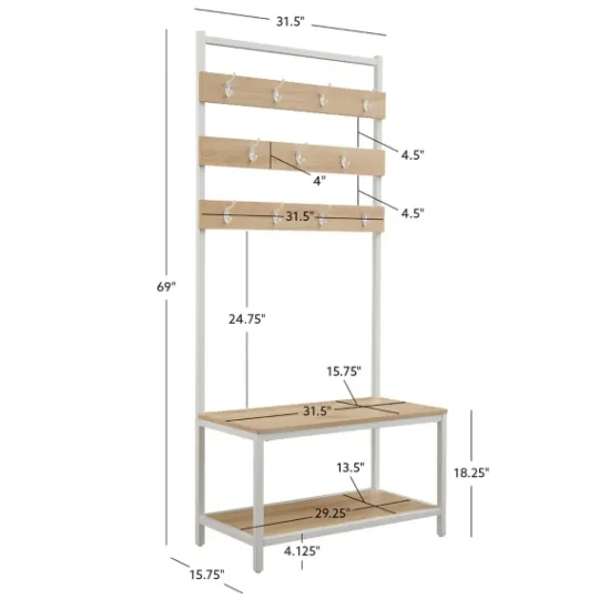Kirkland's Home And White Wood Bench Hall Tree- Entryway Furniture
