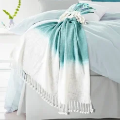 Kirkland's Home Angel Blue Shibori Slab Fringe Throw- Blankets & Throws