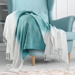 Kirkland's Home Angel Blue Shibori Slab Fringe Throw- Blankets & Throws