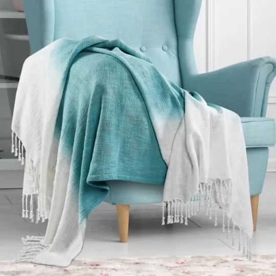 Kirkland's Home Angel Blue Shibori Slab Fringe Throw- Blankets & Throws