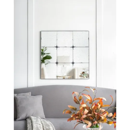 Kirkland's Home Antique Black Floral Panel Square Mirror- Decorative Mirrors