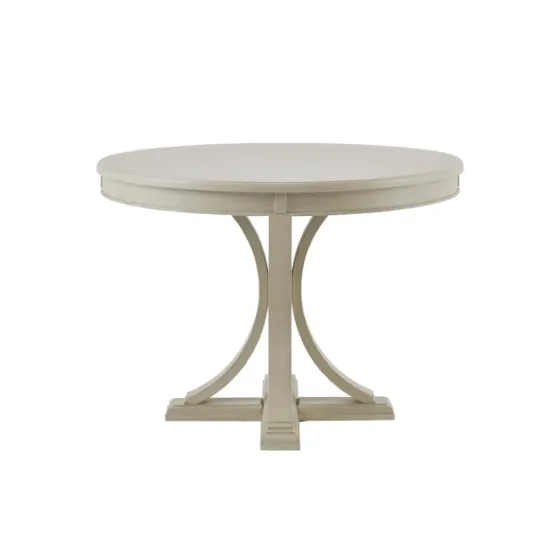 Kirkland's Home Antique Cream Wood Pedestal Round Dining Table- Dining Tables